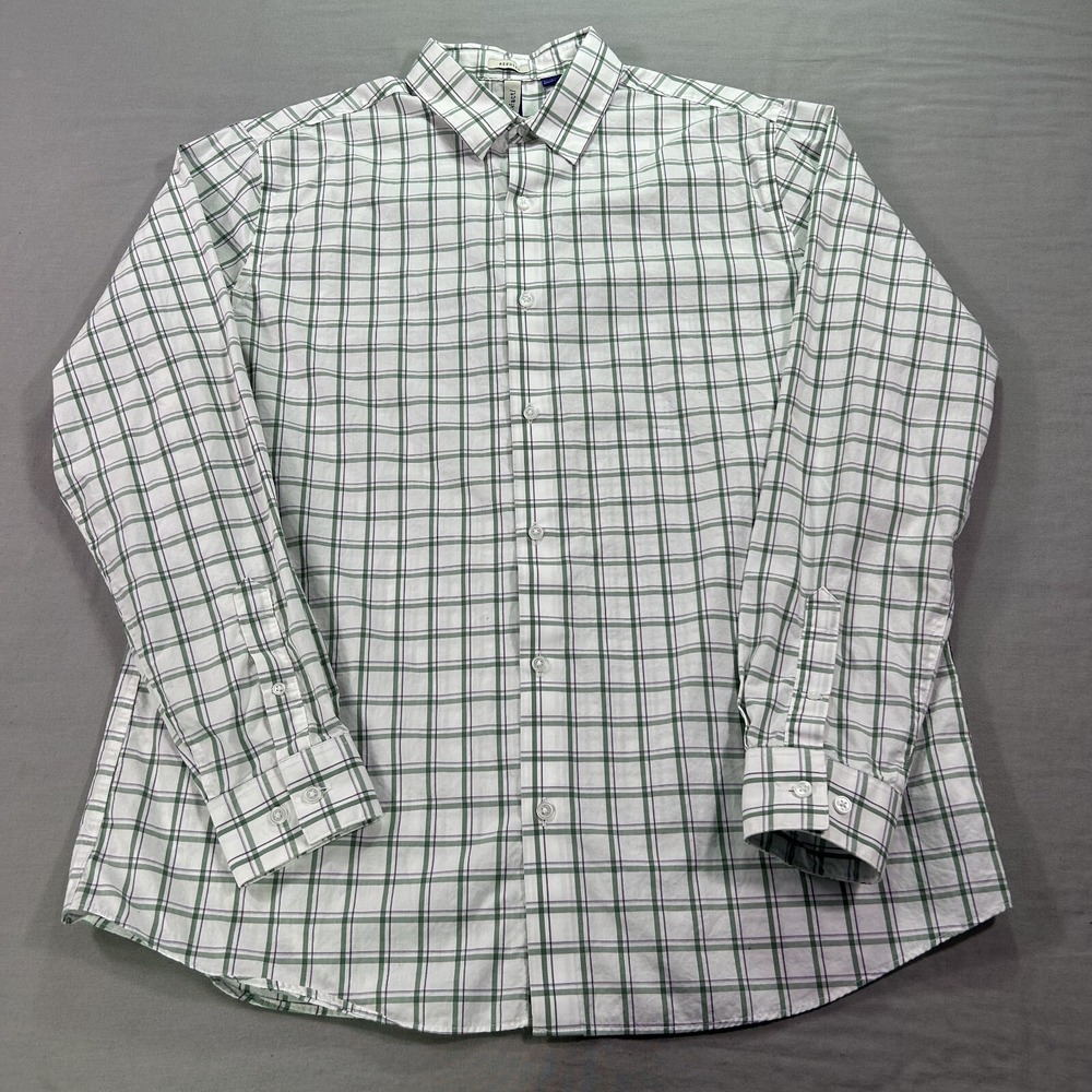 Artefact Shirt Mens XLT‎ XL Tall White Gray Plaid Regular Fit Casual Button Up